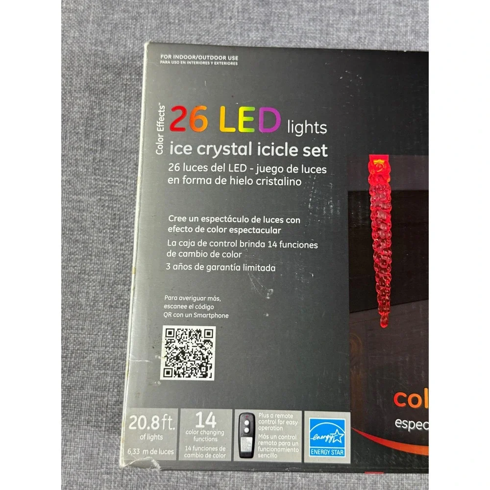 NEW GE LED Color Changing Ice Crystal Icicle Lights Set 20.8ft 26ct Holiday